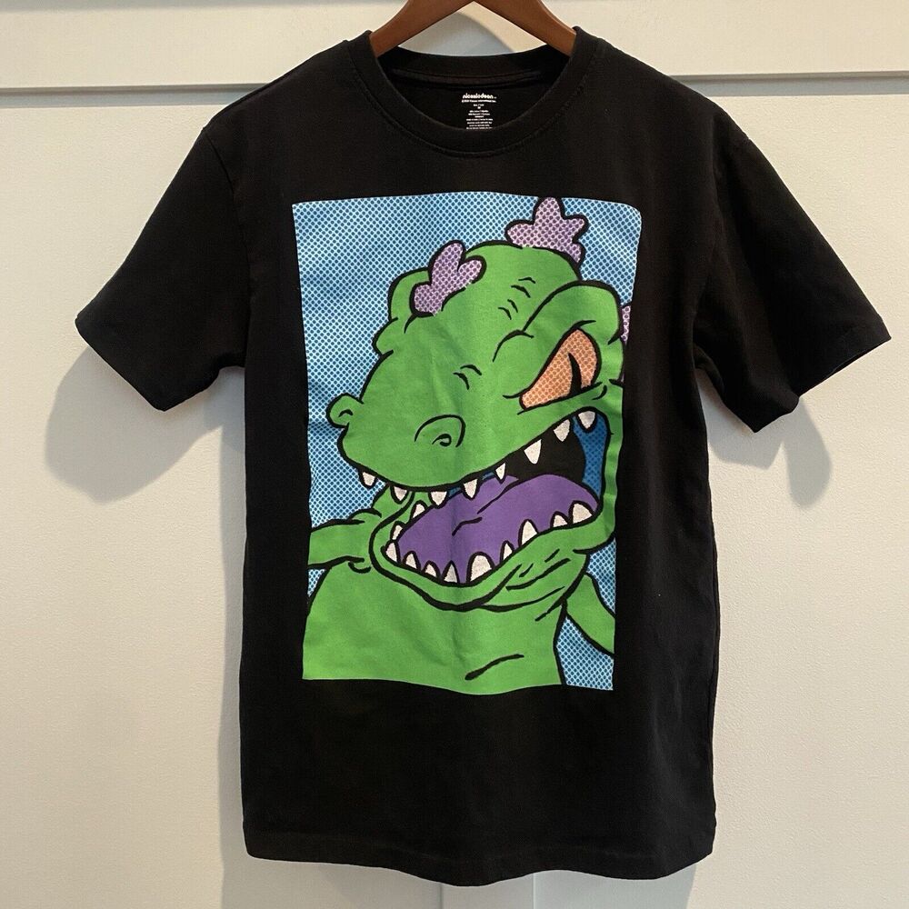 Reptar Shirt Men Medium‎ Black Nickelodeon Rugrats Graphic Tee T Rex Dinosaur